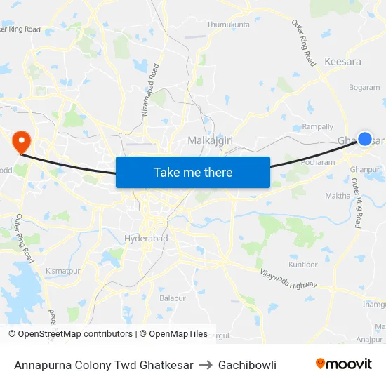 Annapurna Colony Twd Ghatkesar to Gachibowli map