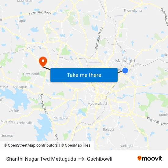 Shanthi Nagar Twd Mettuguda to Gachibowli map