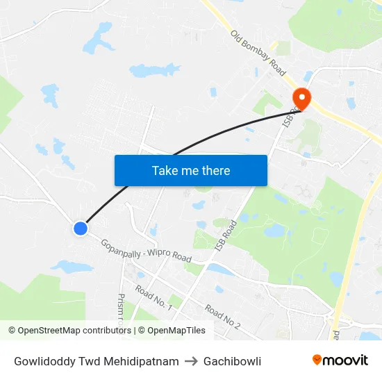 Gowlidoddy Twd Mehidipatnam to Gachibowli map