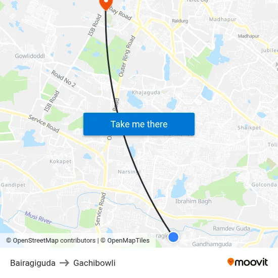 Bairagiguda to Gachibowli map