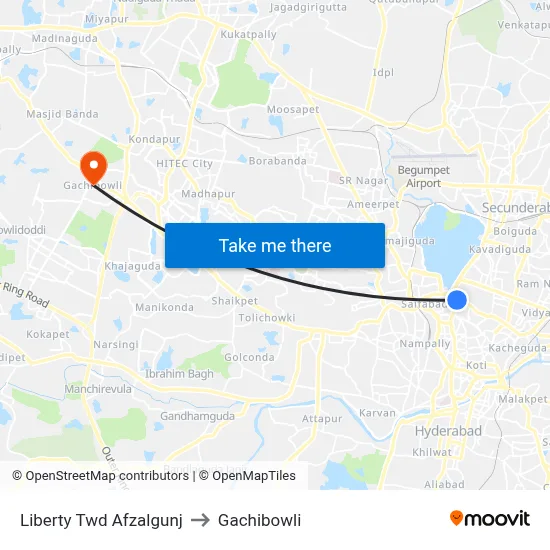 Liberty Twd Afzalgunj to Gachibowli map