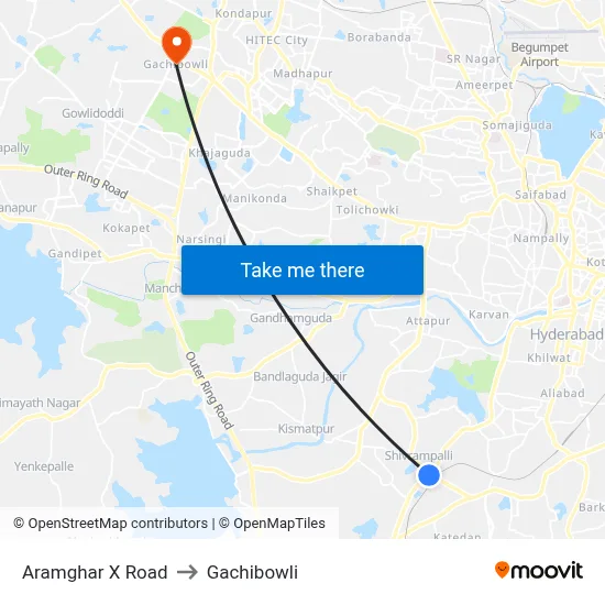 Aramghar X Road to Gachibowli map