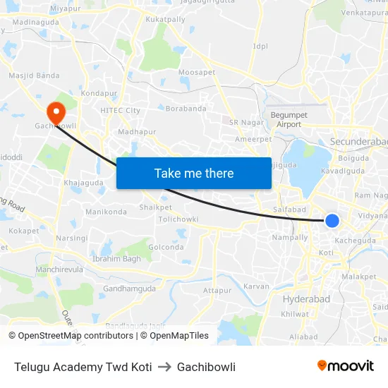 Telugu Academy Twd Koti to Gachibowli map