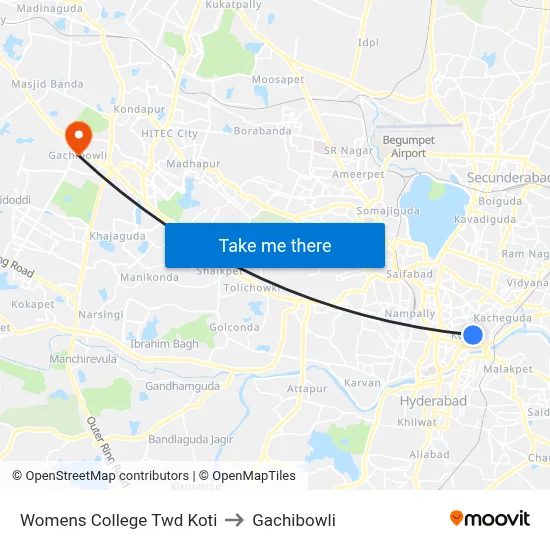 Womens College Twd Koti to Gachibowli map