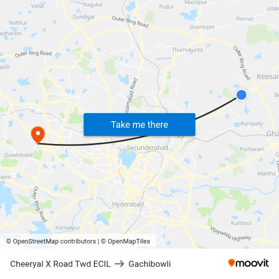 Cheeryal X Road Twd ECIL to Gachibowli map