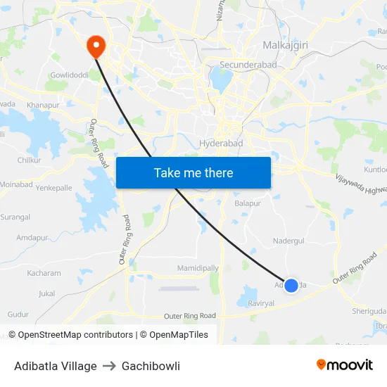 Adibatla Village to Gachibowli map