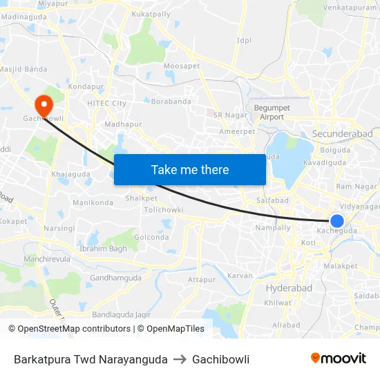 Barkatpura Twd Narayanguda to Gachibowli map