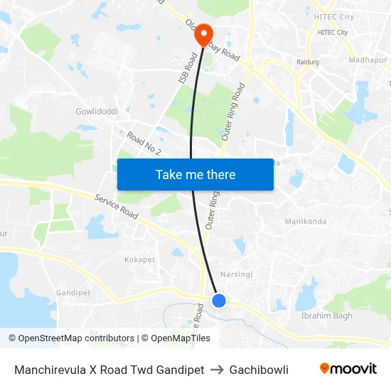 Manchirevula X Road Twd Gandipet to Gachibowli map