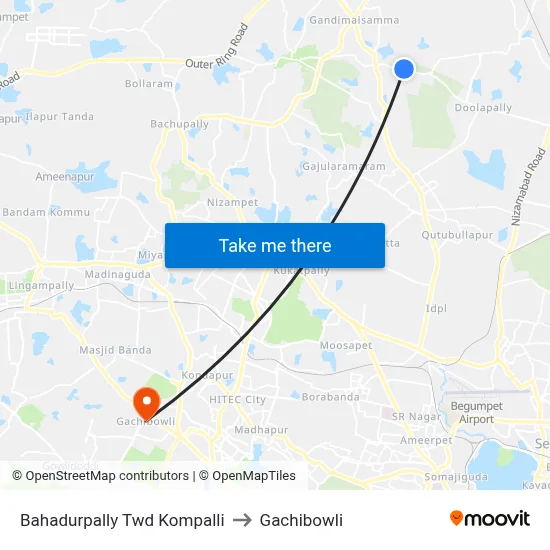 Bahadurpally Twd Kompalli to Gachibowli map