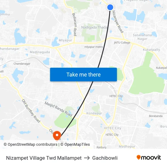 Nizampet Village Twd Mallampet to Gachibowli map