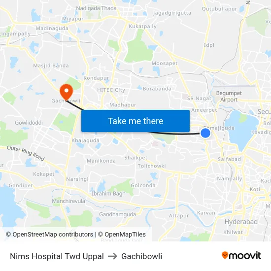 Nims Hospital Twd Uppal to Gachibowli map