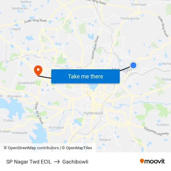 SP Nagar Twd ECIL to Gachibowli map