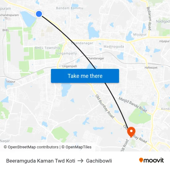 Beeramguda Kaman Twd Koti to Gachibowli map