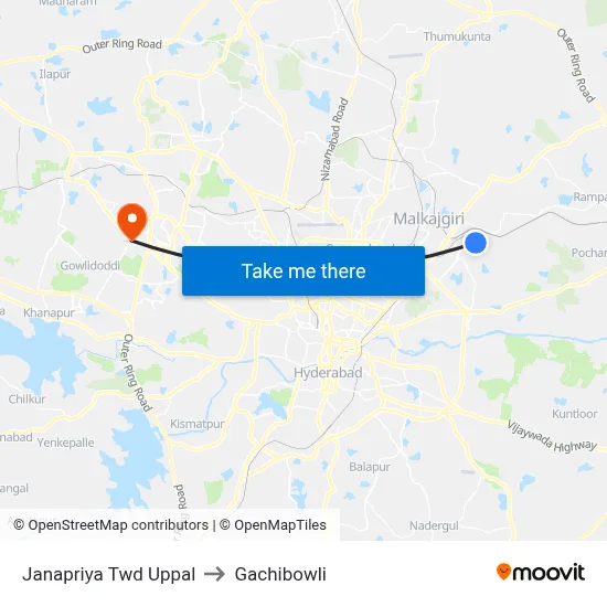 Janapriya Twd Uppal to Gachibowli map
