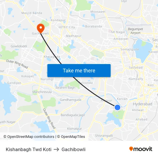 Kishanbagh Twd Koti to Gachibowli map
