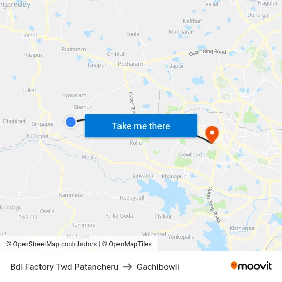 Bdl Factory Twd Patancheru to Gachibowli map