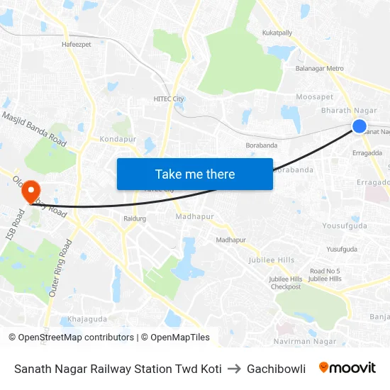 Sanath Nagar Railway Station Twd Koti to Gachibowli map