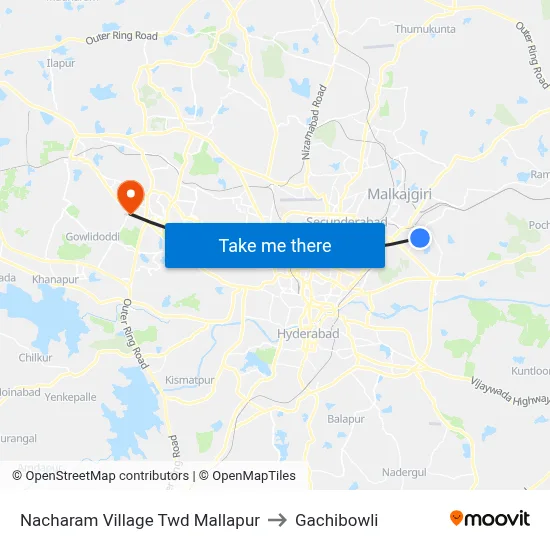 Nacharam Village Twd Mallapur to Gachibowli map