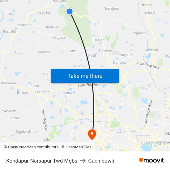 Kondapur-Narsapur Twd Mgbs to Gachibowli map