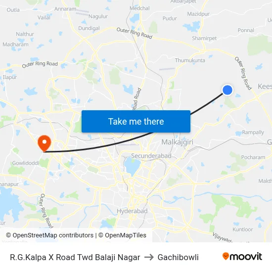 R.G.Kalpa X Road Twd Balaji Nagar to Gachibowli map