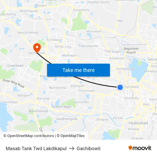 Masab Tank Twd Lakdikapul to Gachibowli map