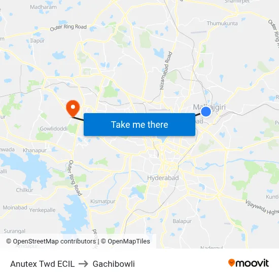 Anutex Twd ECIL to Gachibowli map