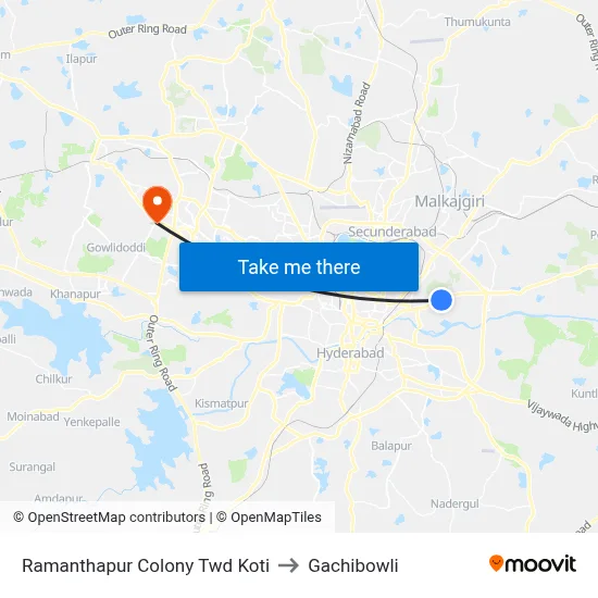 Ramanthapur Colony  Twd Koti to Gachibowli map