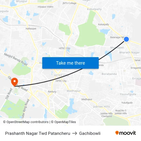 Prashanth Nagar  Twd Patancheru to Gachibowli map