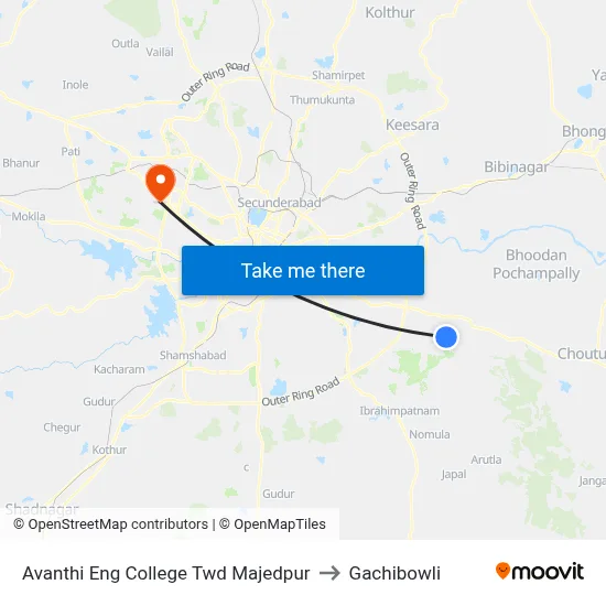 Avanthi Eng College Twd Majedpur to Gachibowli map