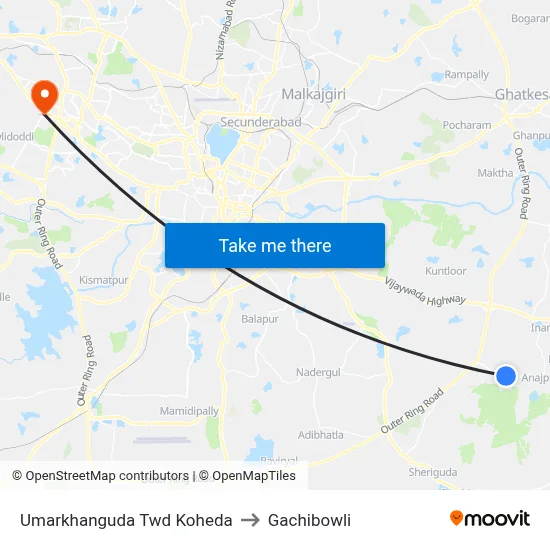 Umarkhanguda Twd Koheda to Gachibowli map