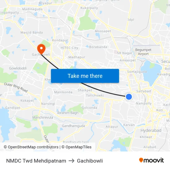 NMDC Twd Mehdipatnam to Gachibowli map