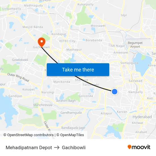 Mehadipatnam Depot to Gachibowli map