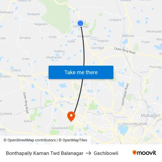 Bonthapally Kaman Twd Balanagar to Gachibowli map