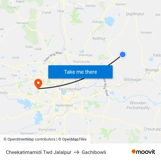 Cheekatimamidi Twd Jalalpur to Gachibowli map