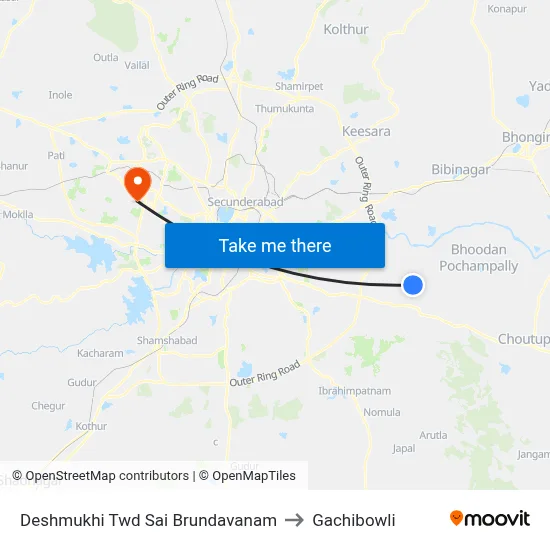 Deshmukhi Twd Sai Brundavanam to Gachibowli map