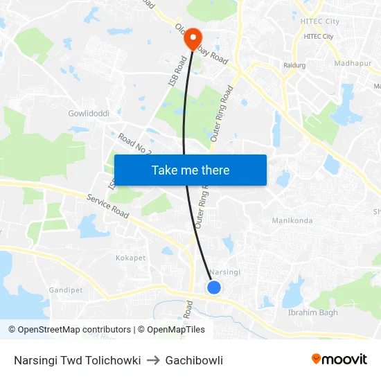 Narsingi Twd Tolichowki to Gachibowli map
