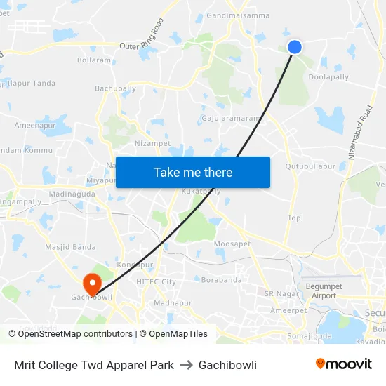 Mrit College Twd Apparel Park to Gachibowli map