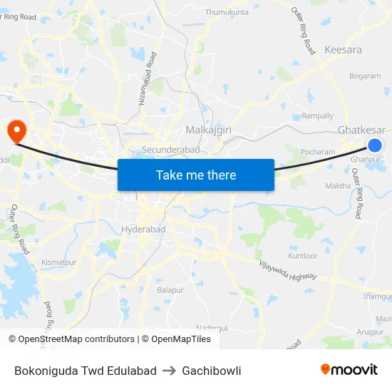 Bokoniguda Twd Edulabad to Gachibowli map