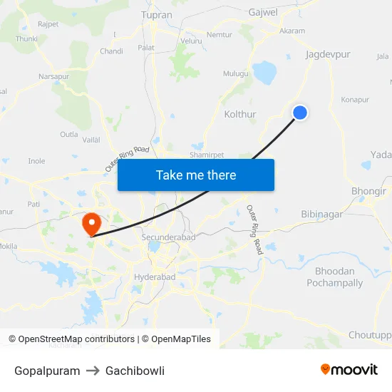 Gopalpuram Twd Kondapur to Gachibowli map