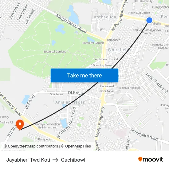 Jayabheri Twd Koti to Gachibowli map