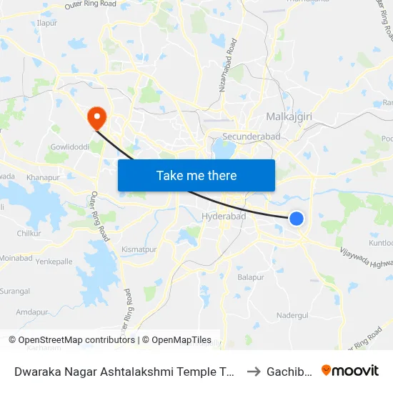 Dwaraka Nagar Ashtalakshmi Temple Twd Lbnagar to Gachibowli map