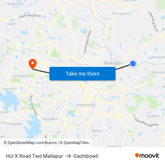 Hcl X Road Twd Mallapur to Gachibowli map