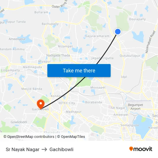 Sr Nayak Nagar to Gachibowli map