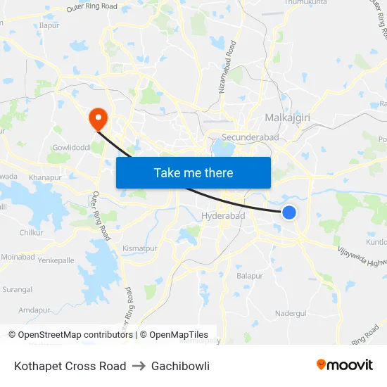 Kothapet Cross Road to Gachibowli map