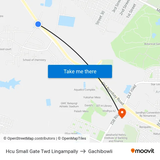 Hcu Small Gate Twd Lingampally to Gachibowli map