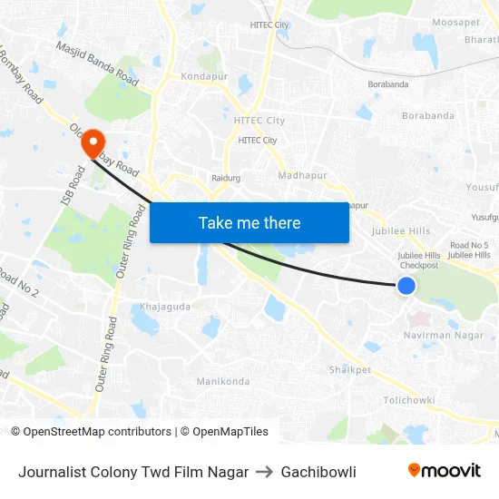 Journalist Colony Twd Film Nagar to Gachibowli map