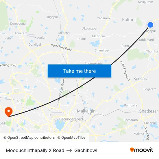 Muduchinthapally Twd Secundrabad to Gachibowli map