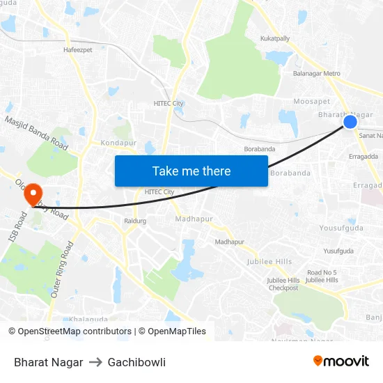 Bharat Nagar to Gachibowli map