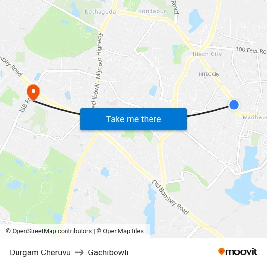 Durgam Cheruvu to Gachibowli map