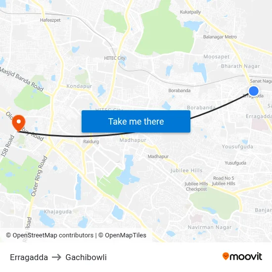 Erragadda to Gachibowli map